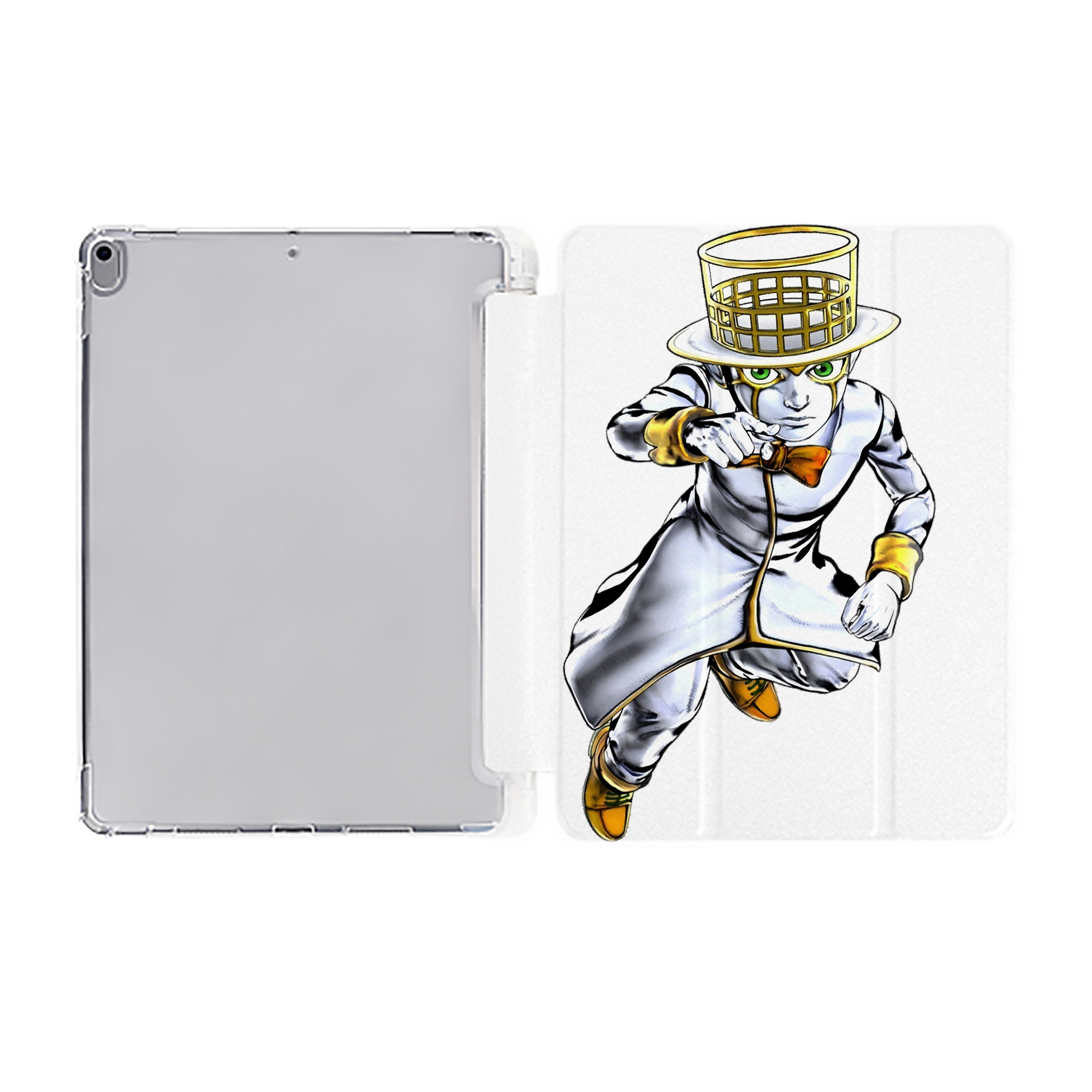 （画像用） ジョジョの奇妙な冒険 岸辺 露伴（きしべ ろはん） JoJo's Bizarre Adventure Rohan Kishibe IPad ケース ペン収納付き 三つ折りスタンド PUレザー×シリコン 対応機種9.5/10.5/10.9インチ